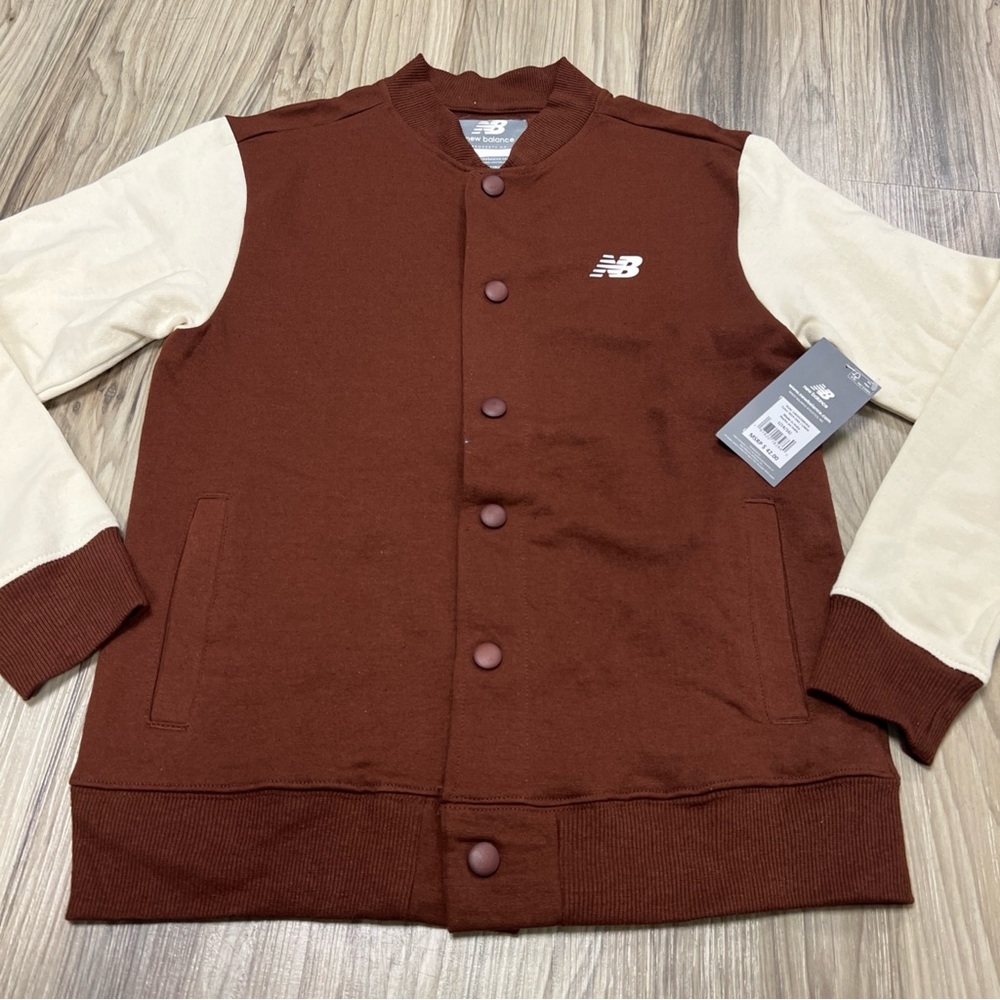 New Balance Fleece Bomber Jacket Brown/Linen Boys Size Large(14/16) NWT $42
